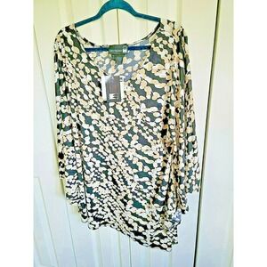 Antthony Top Size 1X Asymmetrical Handkerchief Top 18/20 Blk/Tan/Wht‎ NWT